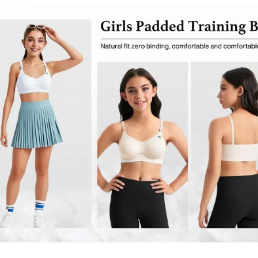 Girls Training Bra 3 Pack Cotton Sports Seamless Cami for Teens 10-14 - NEW - L - Picture 2 of 8